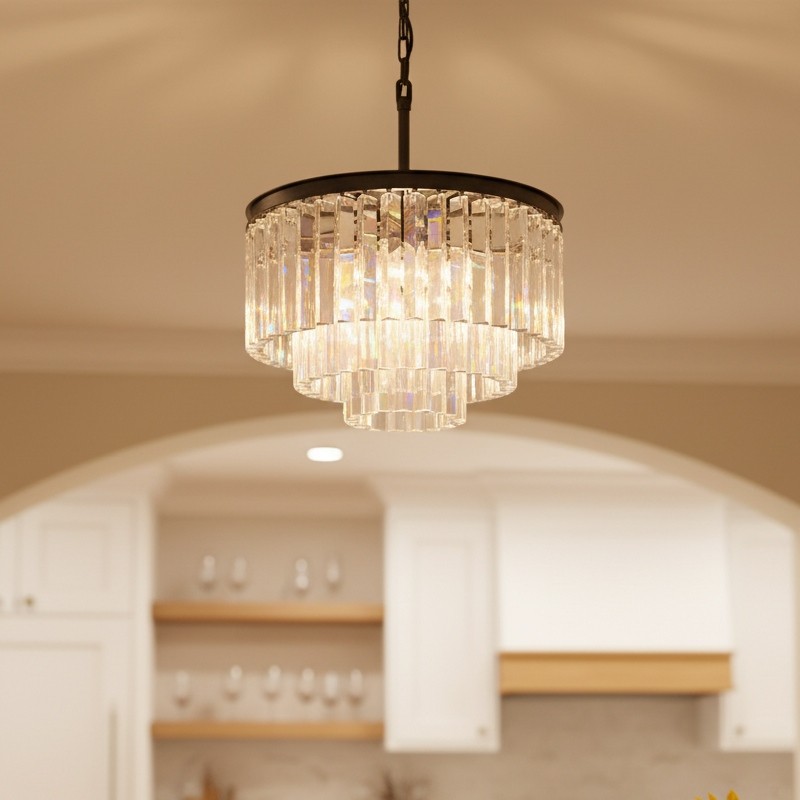 Aurevon Crystal Prism Modern Plafondkroonluchter met Metalen Frame voor Thuis en Hotel HL2298