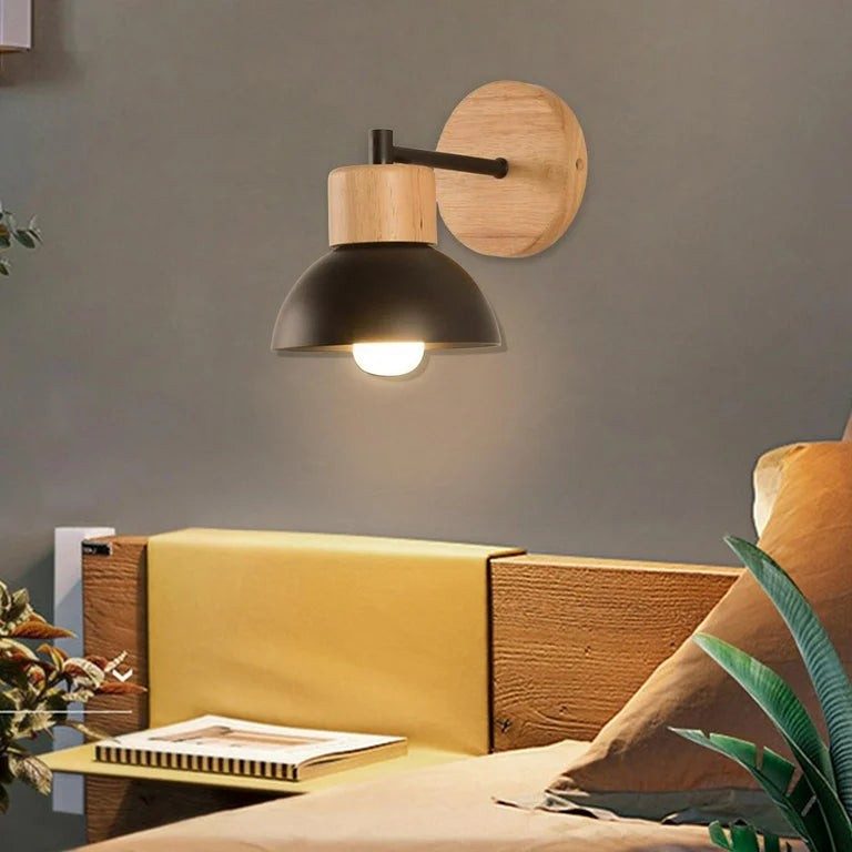 Nordic Wood Iron Shade Japandi Wandlamp HL1293