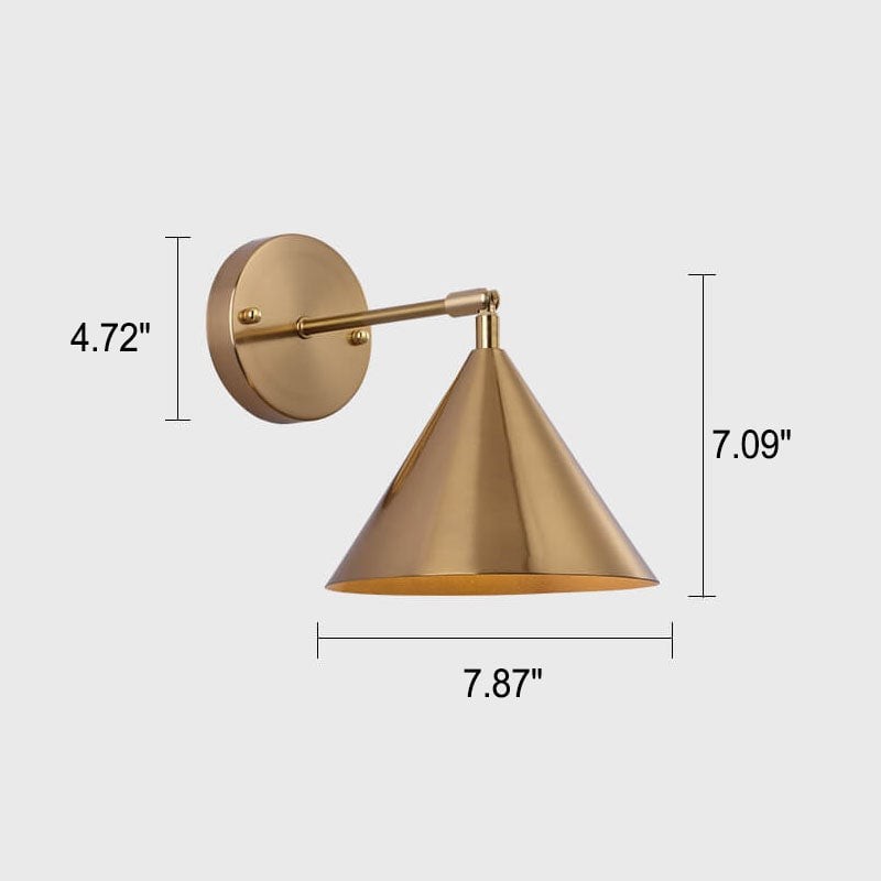 Moderne, eenvoudige, kegelvormige wandlamp met één lichtpunt van geplateerd messing, HL1412