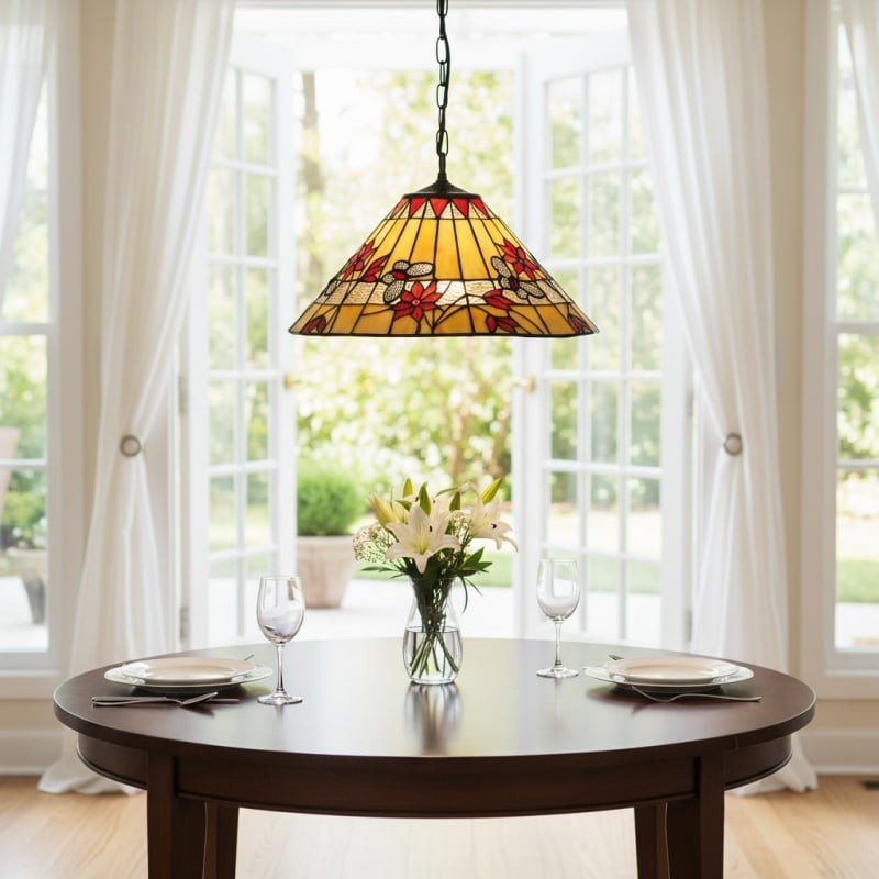 TF Butterfly hanglamp - Hanglamp met glas-in-lood design voor eetkamer, hal en woonkamer HL2128