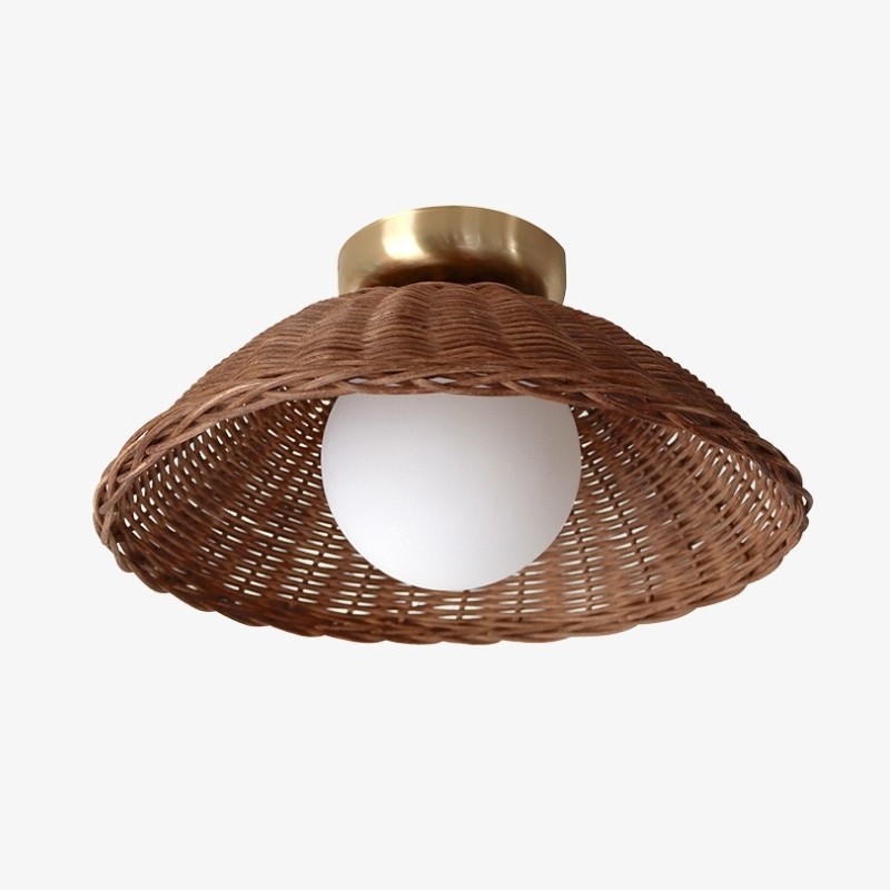 Welanery Rustieke Geweven Bamboe Lamp - Glazen Wand- of Plafondlamp voor Woonkamer en Hal HL2537