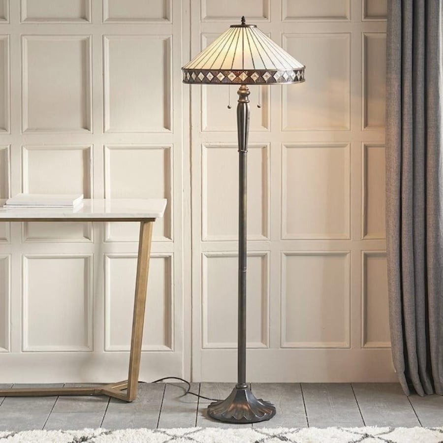 TF Fargo Geometrische Lamp in Tiffany-stijl - Amberkleurig en crèmekleurig glas, accentverlichting voor slaapkamer of