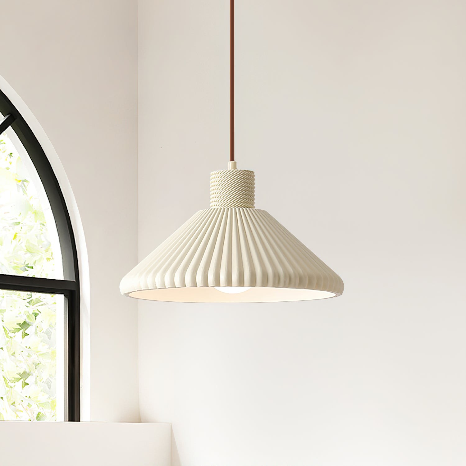 Crèmekleurige kegelvormige gestreepte hanglamp HL723