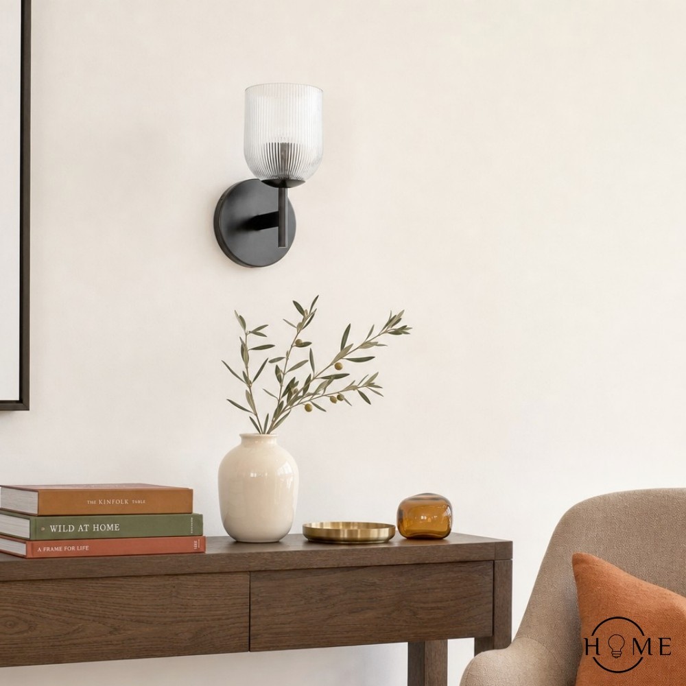 Bravira geribbelde glazen wandlamp - metalen wandlamp met heldere glazen kap HL1552