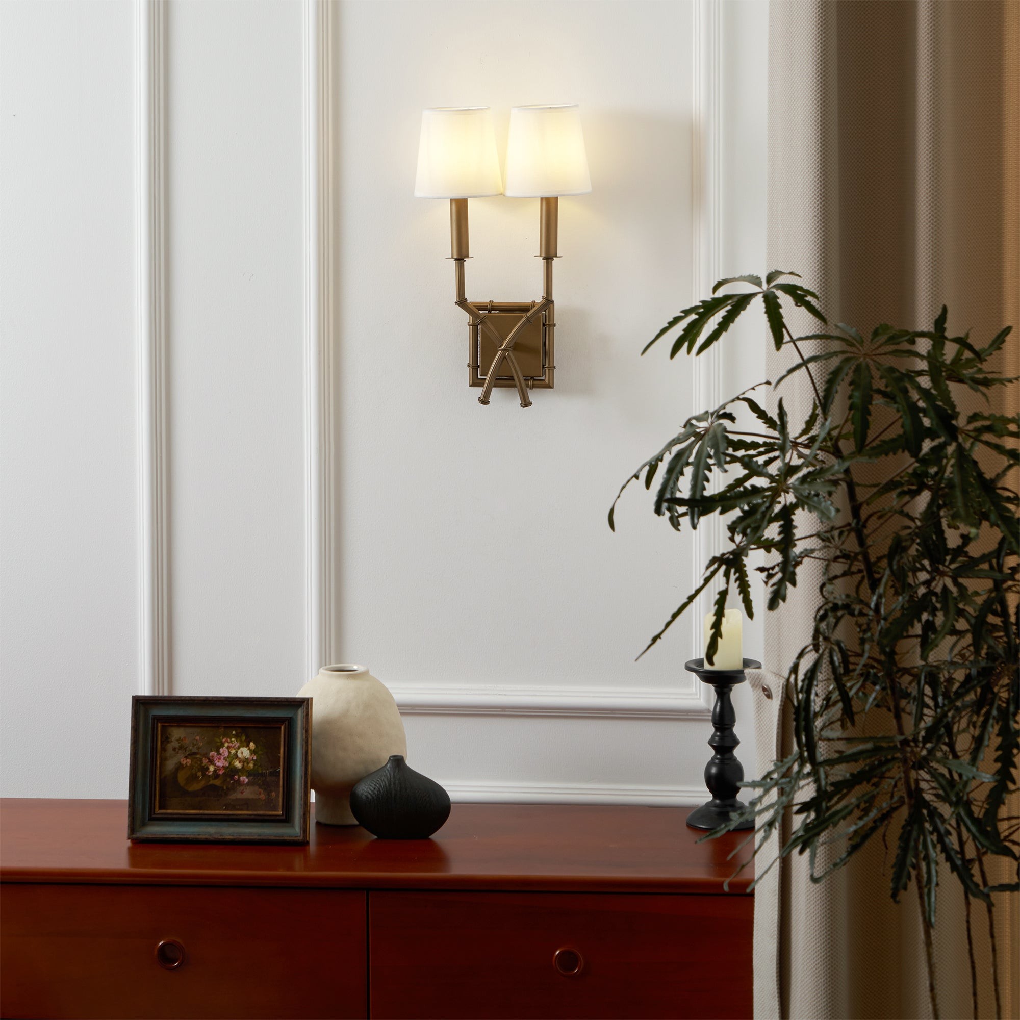 Dubbele bamboe wandlamp HL3139