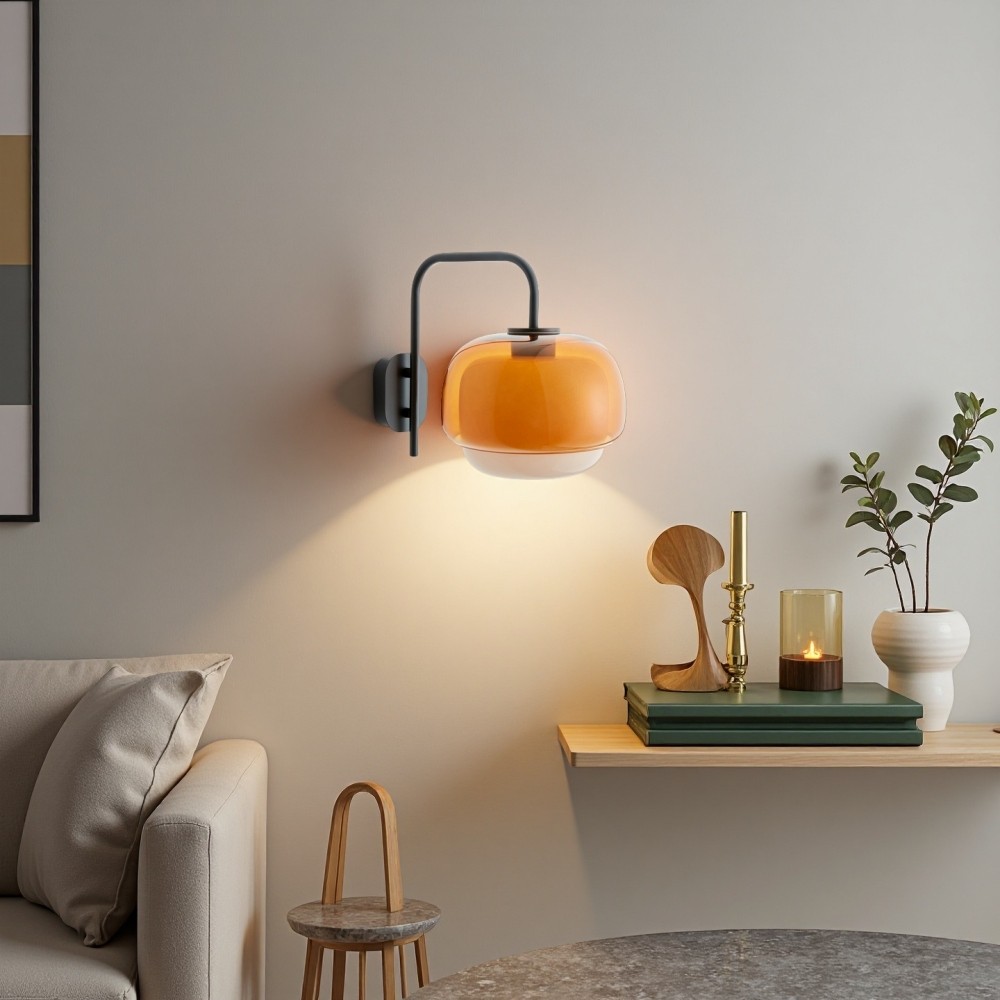 Clinco Wandlamp van gekleurd glas - Dubbele bolvormige lamp in de vorm van een paddenstoel HL1097