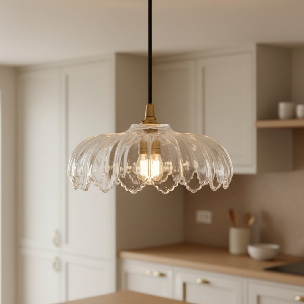 Floriaxis Hanglamp met bloemenmotief en glazen kap - Glazen kap met bloemenmotief en gevlochten kabel voor keuken of eetkamer