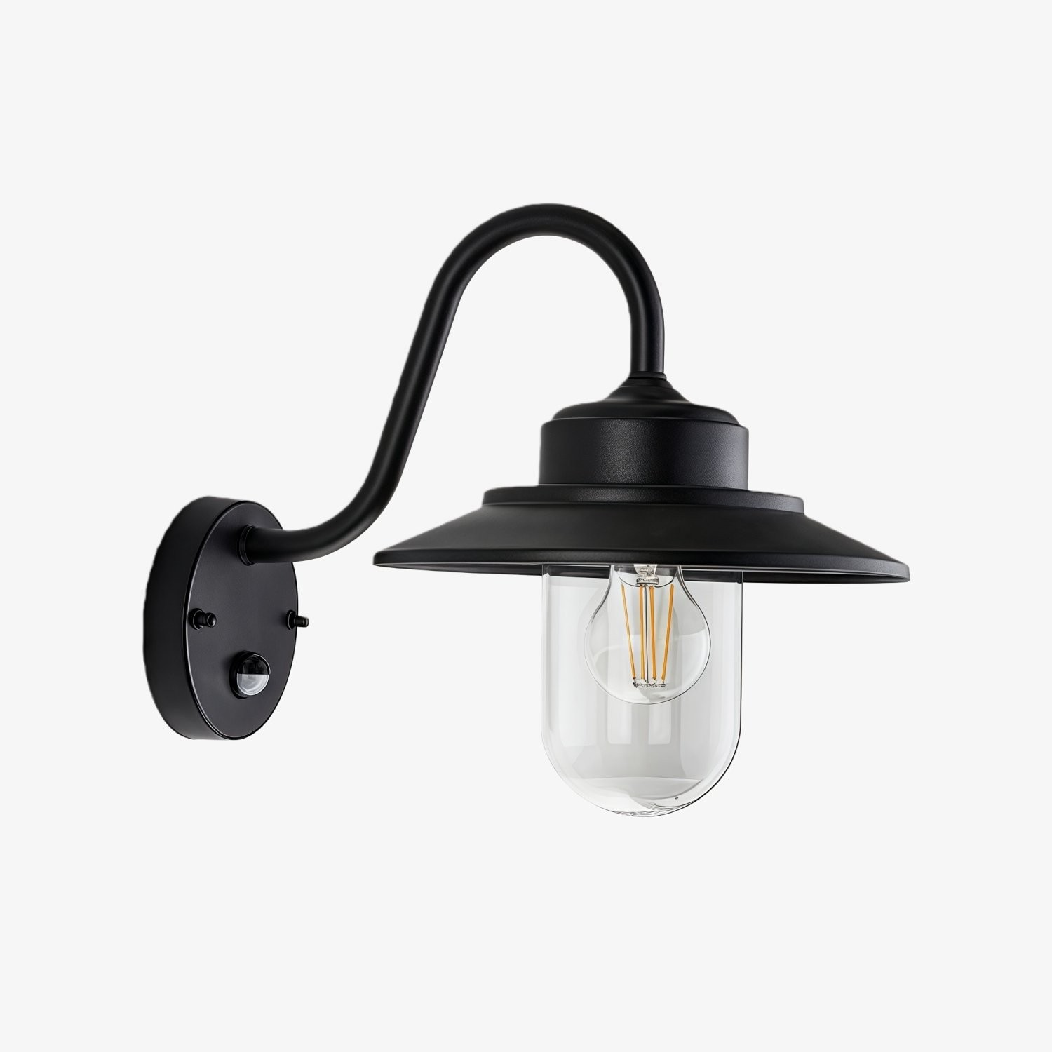 Trevanta wandlamp met gebogen arm - zwart gelakte sensorlamp in lantaarnstijl voor kleine ruimtes HL2094