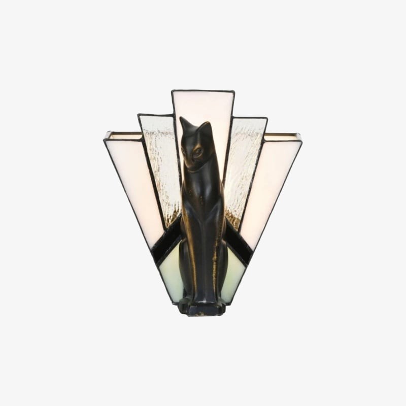 TF Felix Tafellamp - Art Deco Design met Glazen Kap en Kattenbeeldje voor Woonkamer of Slaapkamer HL2183