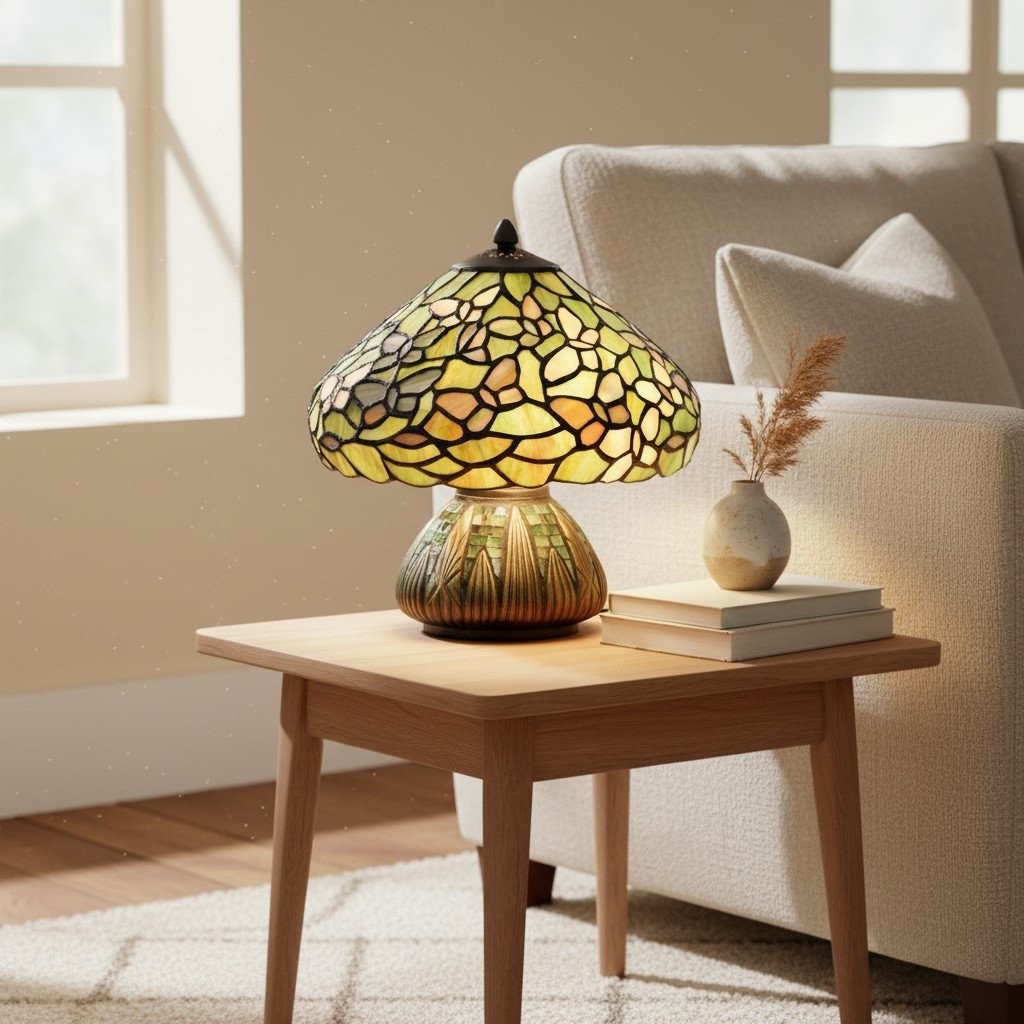 TF Sorenia Tafellamp - Warme lamp in glas-in-loodstijl met bloemenmotief voor woonkamer of slaapkamer HL2087