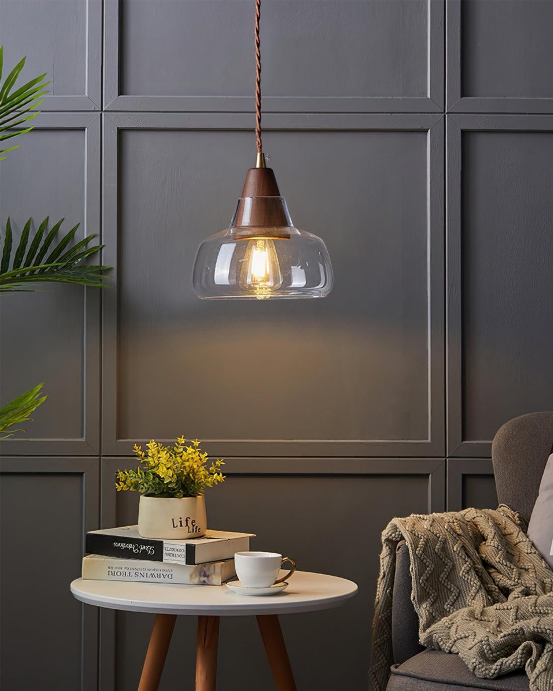 Hanglamp van notenhoutglas HL915