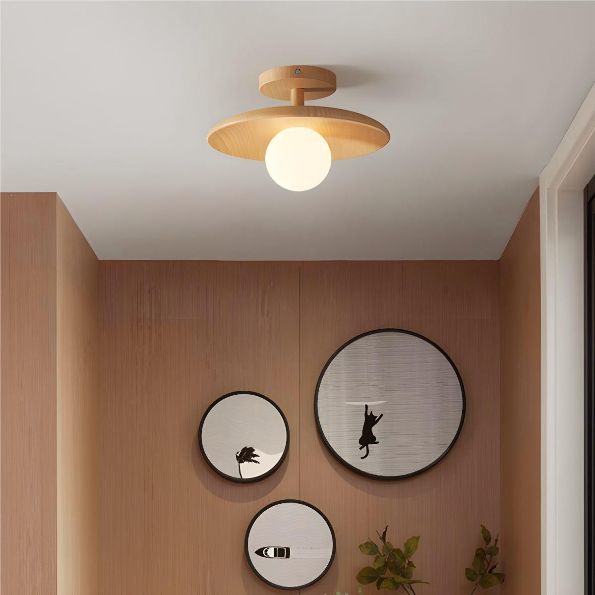 Rustieke Plafon houten glazen plafondlamp HL93