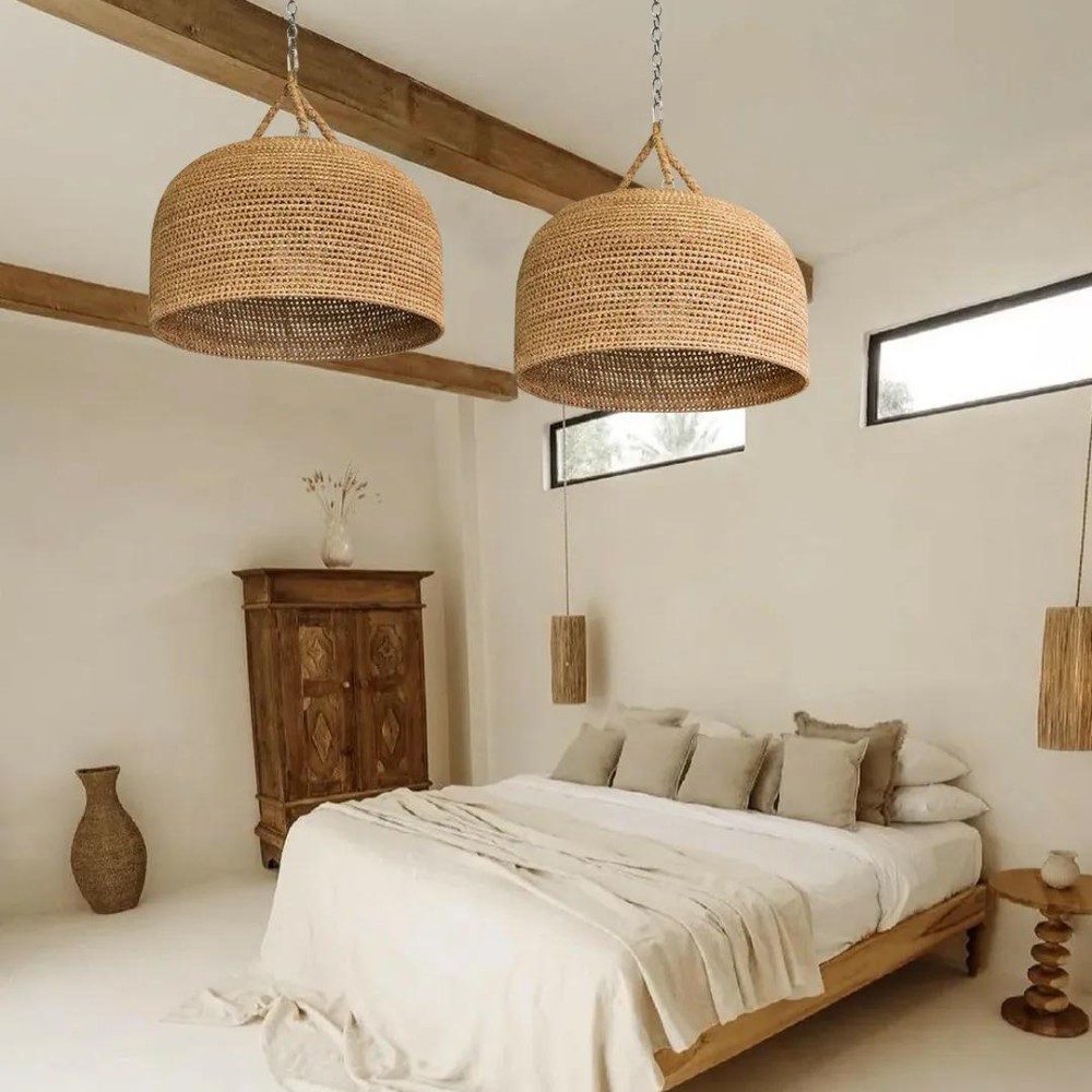 Hanglamp HL3383 van natuurlijk rotan met Japanse uitstraling