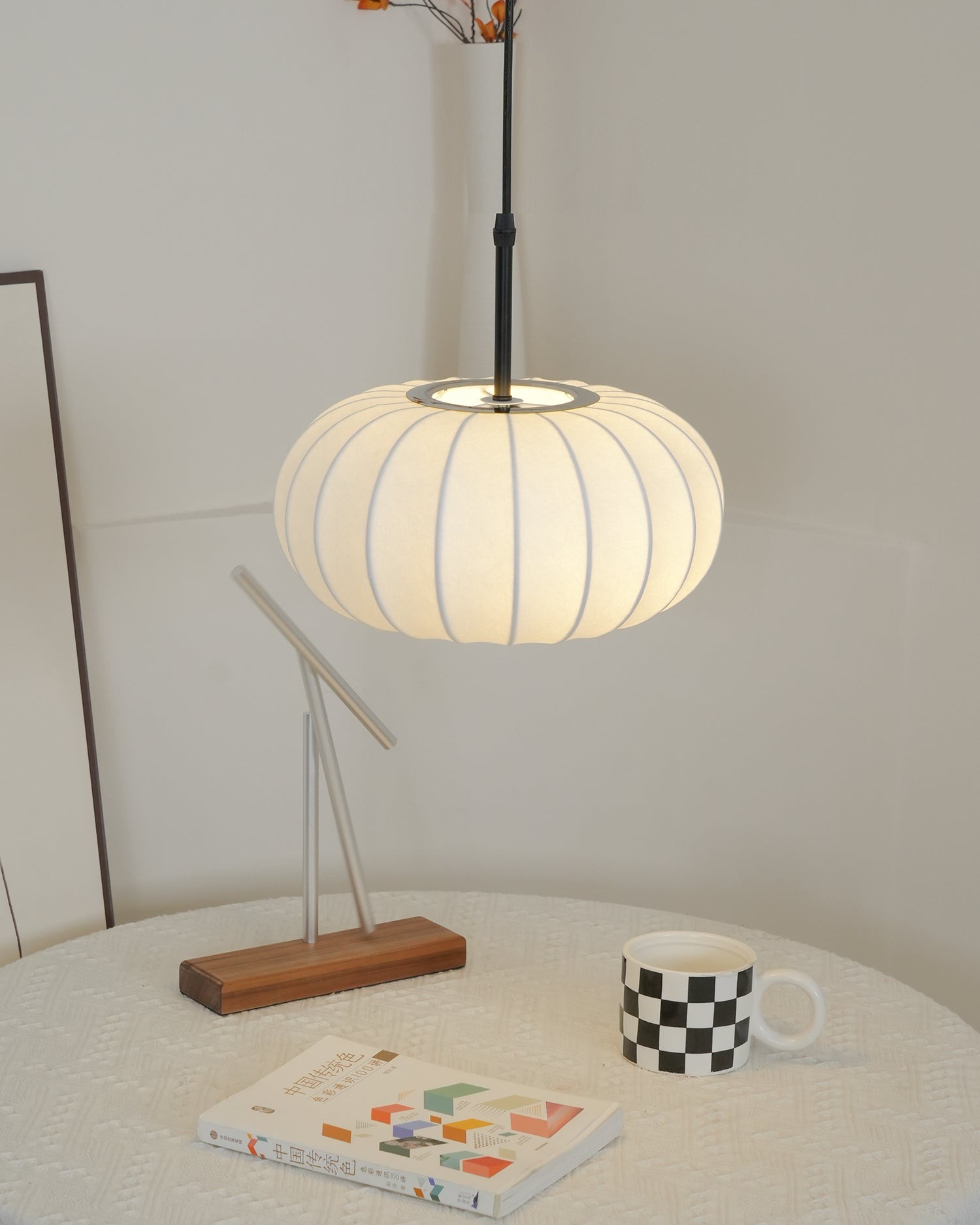 Eenvoudige Wabi-sabi witte lantaarn stoffen hanglamp HL852