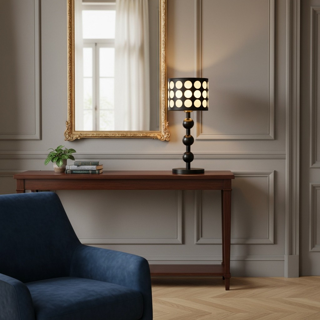 Retro Tafellamp met Stippenpatroon - Houten vloerlamp voor woonkamer HL1844
