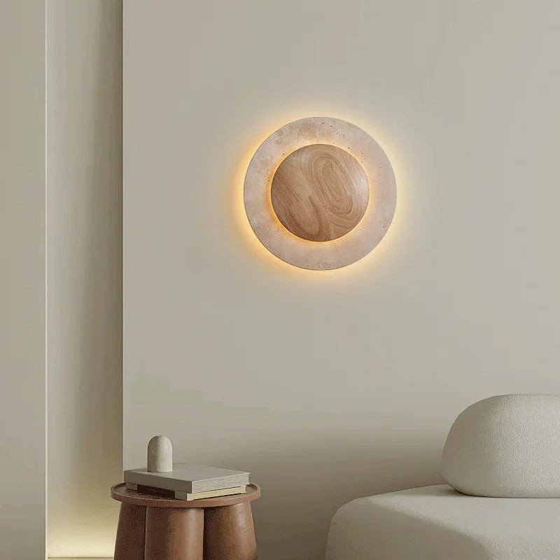 Ronde wandlamp van travertijnhout HL3433