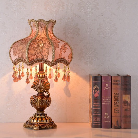 Traditionele Europese roze patroon lampenkap tafellamp HL873
