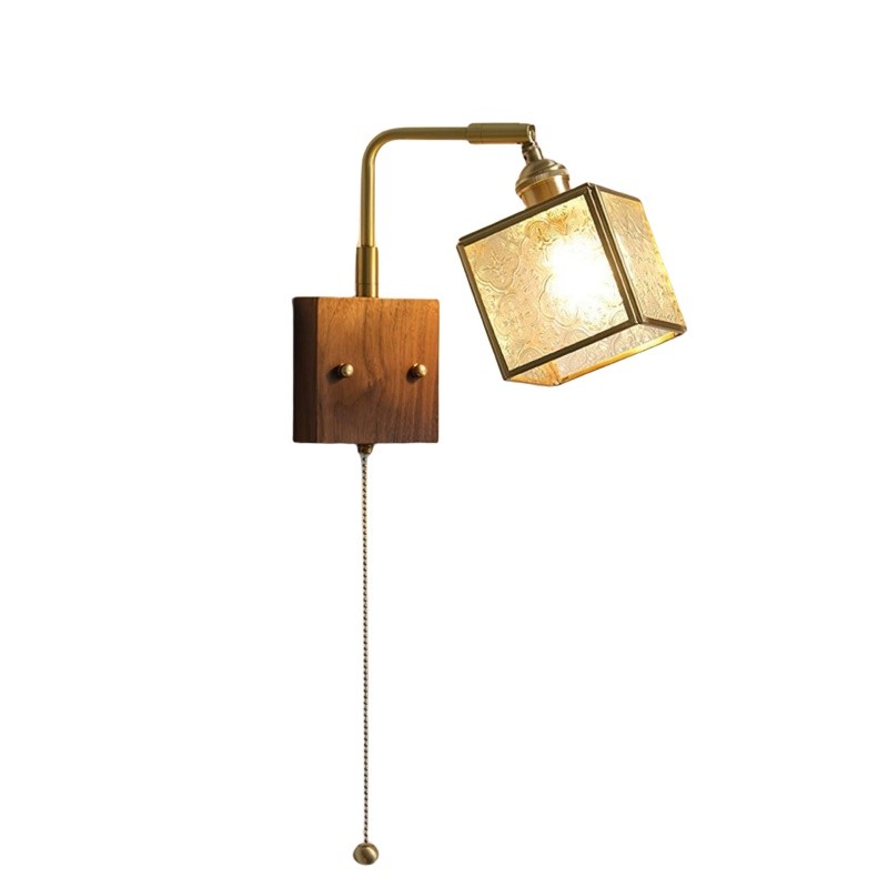 Vierkante glazen verstelbare houten wandlamp HL671