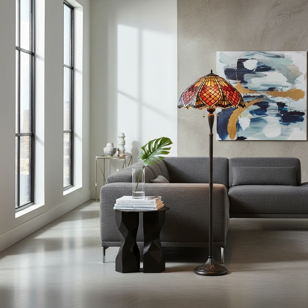 TF Orsino Decoratieve vloerlamp in Tiffany-stijl - Artistieke lamp met glas-in-lood voor de slaapkamer HL2055