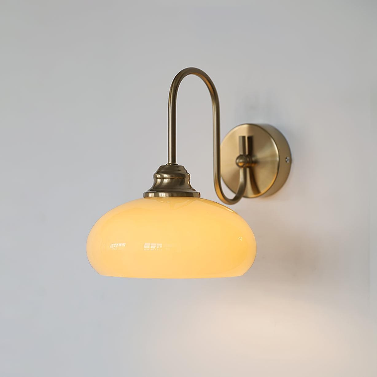 Bauhaus Wind Cream Glazen Kap Metalen Gebogen Paal Wandlamp HL958