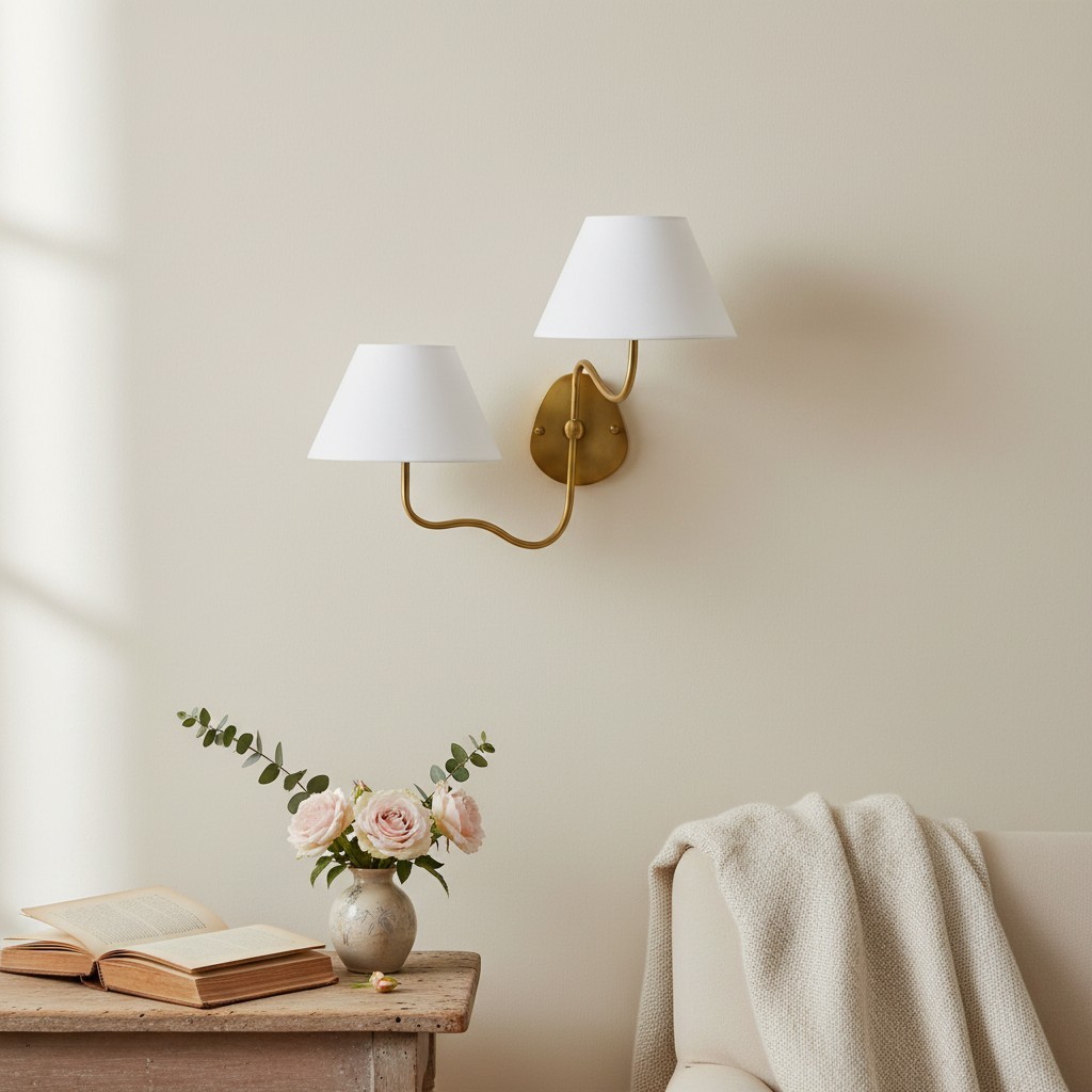 Kulo stoffen wandlamp – moderne wandlamp met dubbele arm van linnen voor de woonkamer HL1785