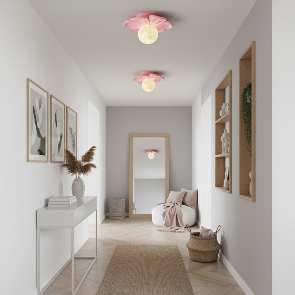 Crèmekleurige bloemvormige plafondlamp HL2961