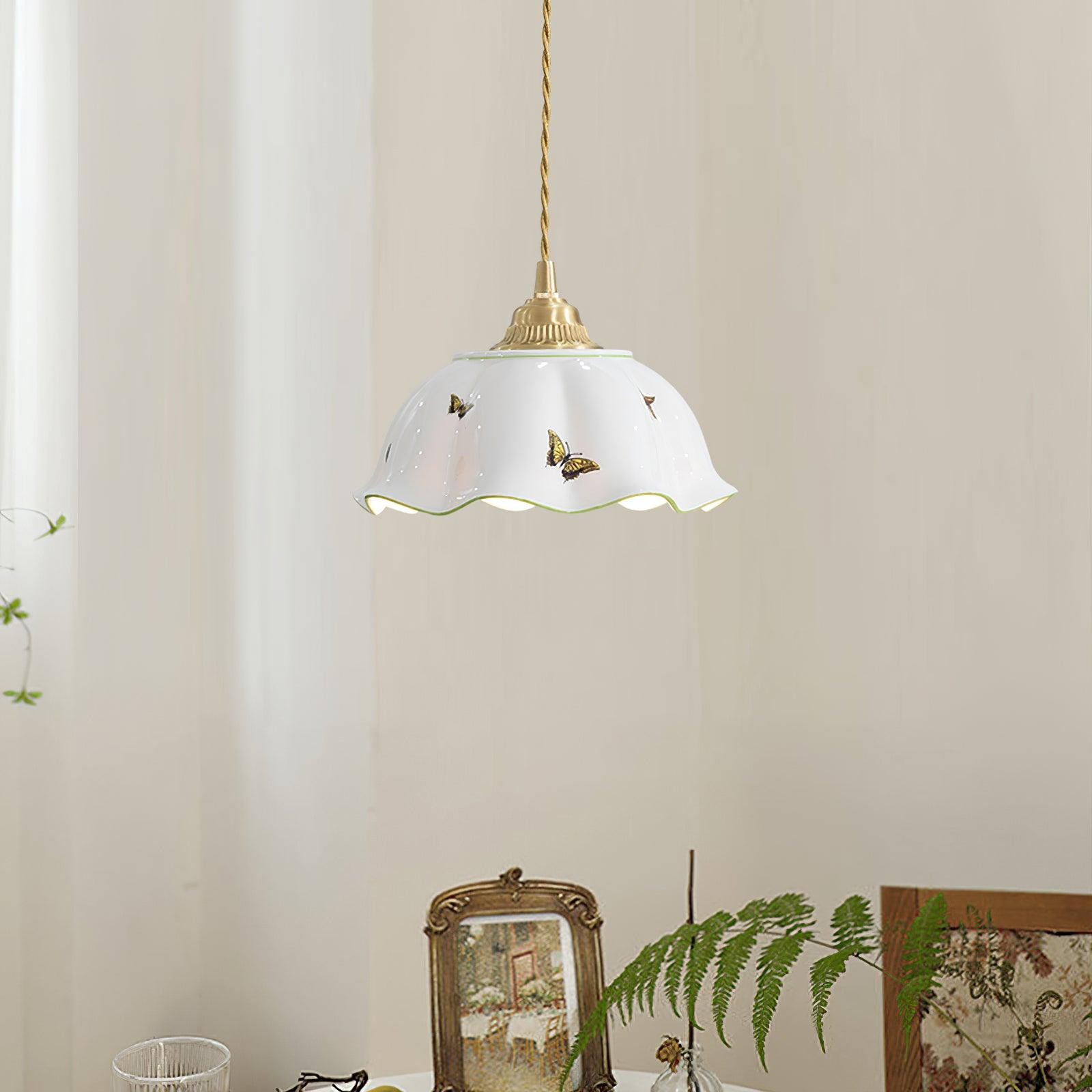 Retro crèmekleurige keramische hanglamp HL959