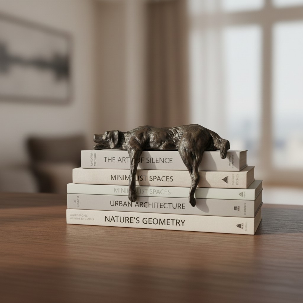 Floxo Lazy Dog en Abstracte Scandinavische Mensenfiguur Minimalistische Sculptuur voor Moderne Planken en Bureaus HL2521