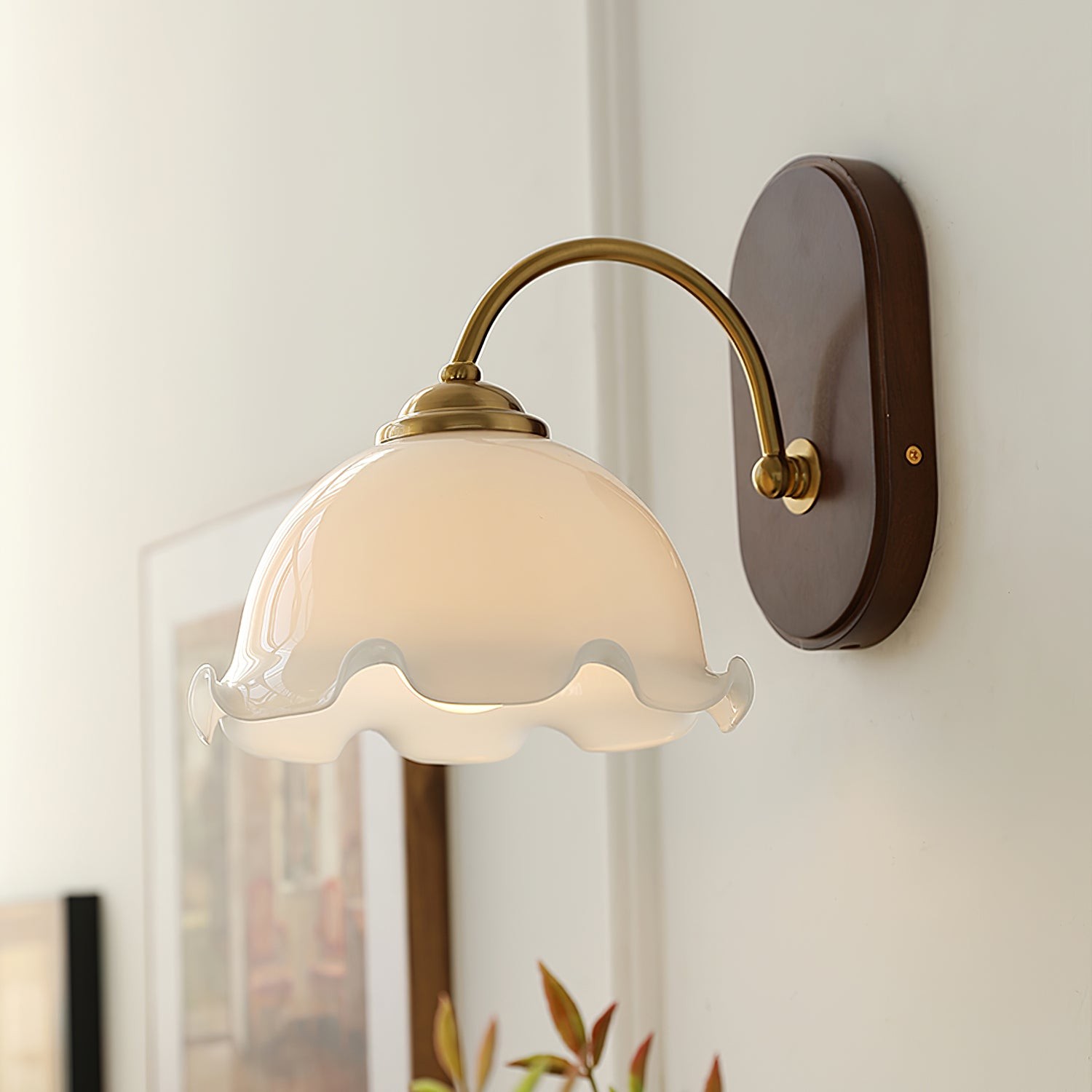 Mid Century Vintage Bloem Glazen Wandlamp HL24