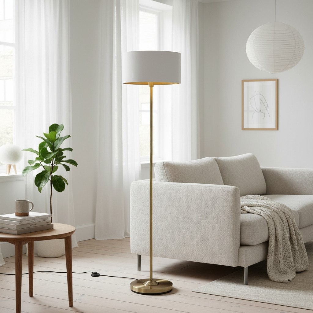 Tela Drum Shade vloerlamp - Moderne stoffen staande lamp voor thuis of op kantoor HL2241
