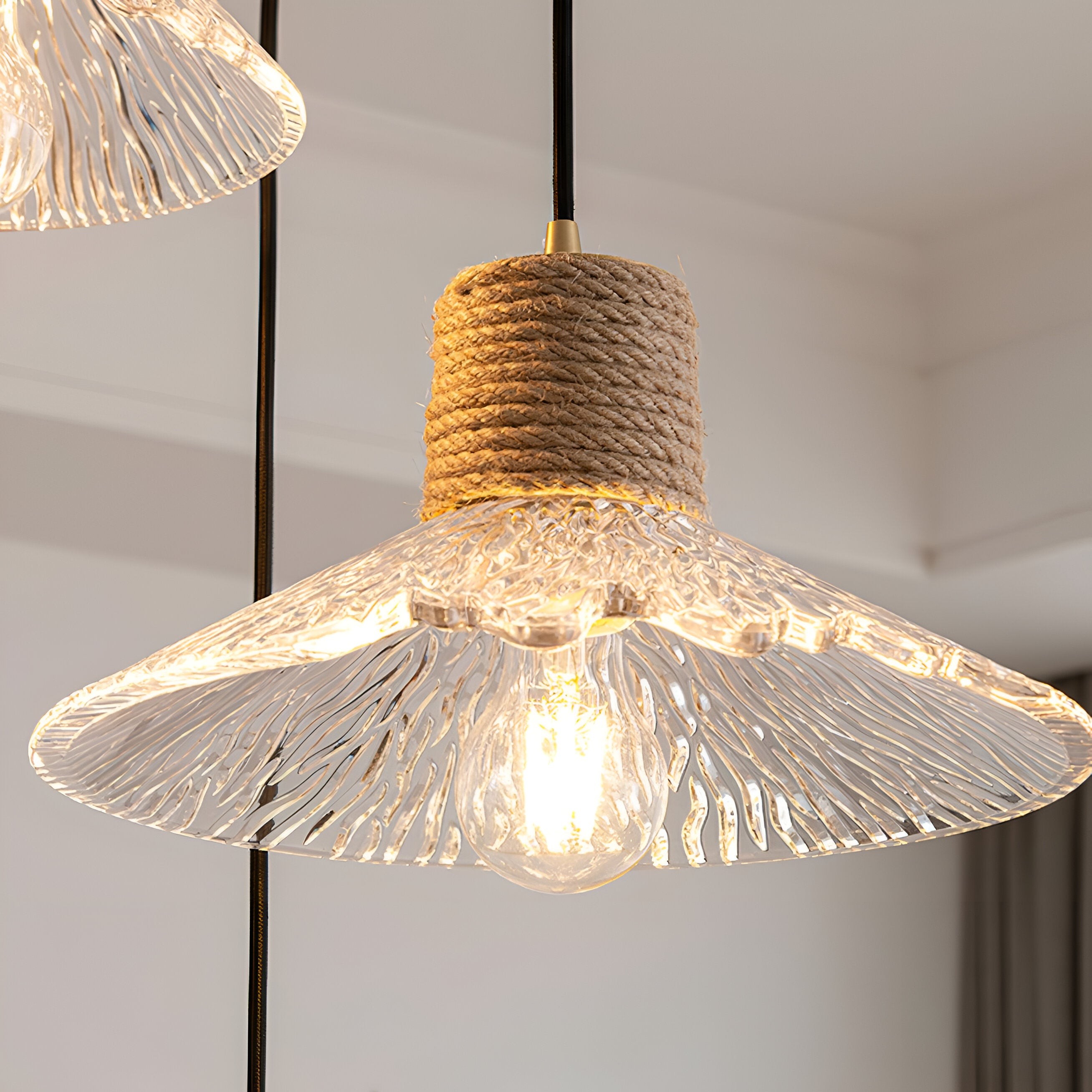 Hanglamp met glazen kap van Scandinavisch henneptouw HL3491