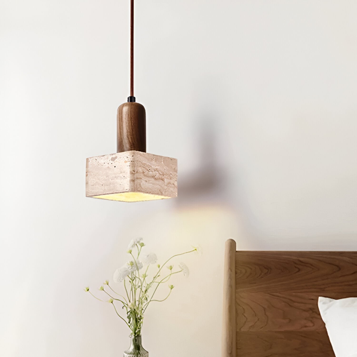Vierkante hanglamp van travertijn HL3486