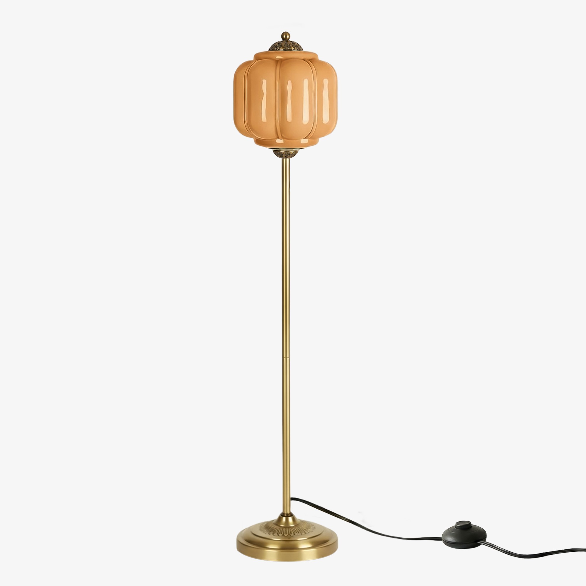 Eloise Vloerlamp van getextureerd glas in pompoenvorm - Organisch artistiek ontwerp en retrostijl voor de woonkamer HL2510