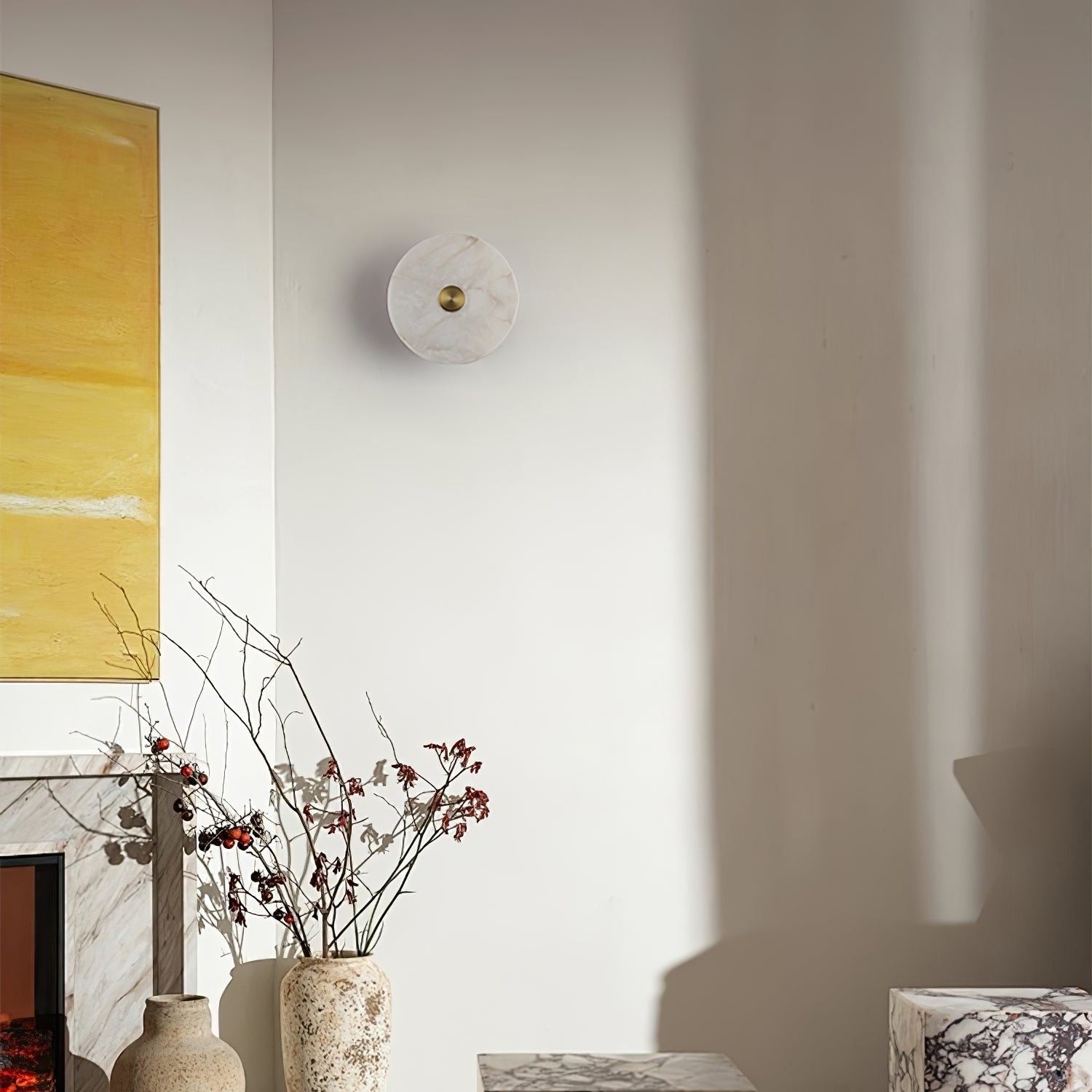 Schijfvormige albasten wandlamp HL464