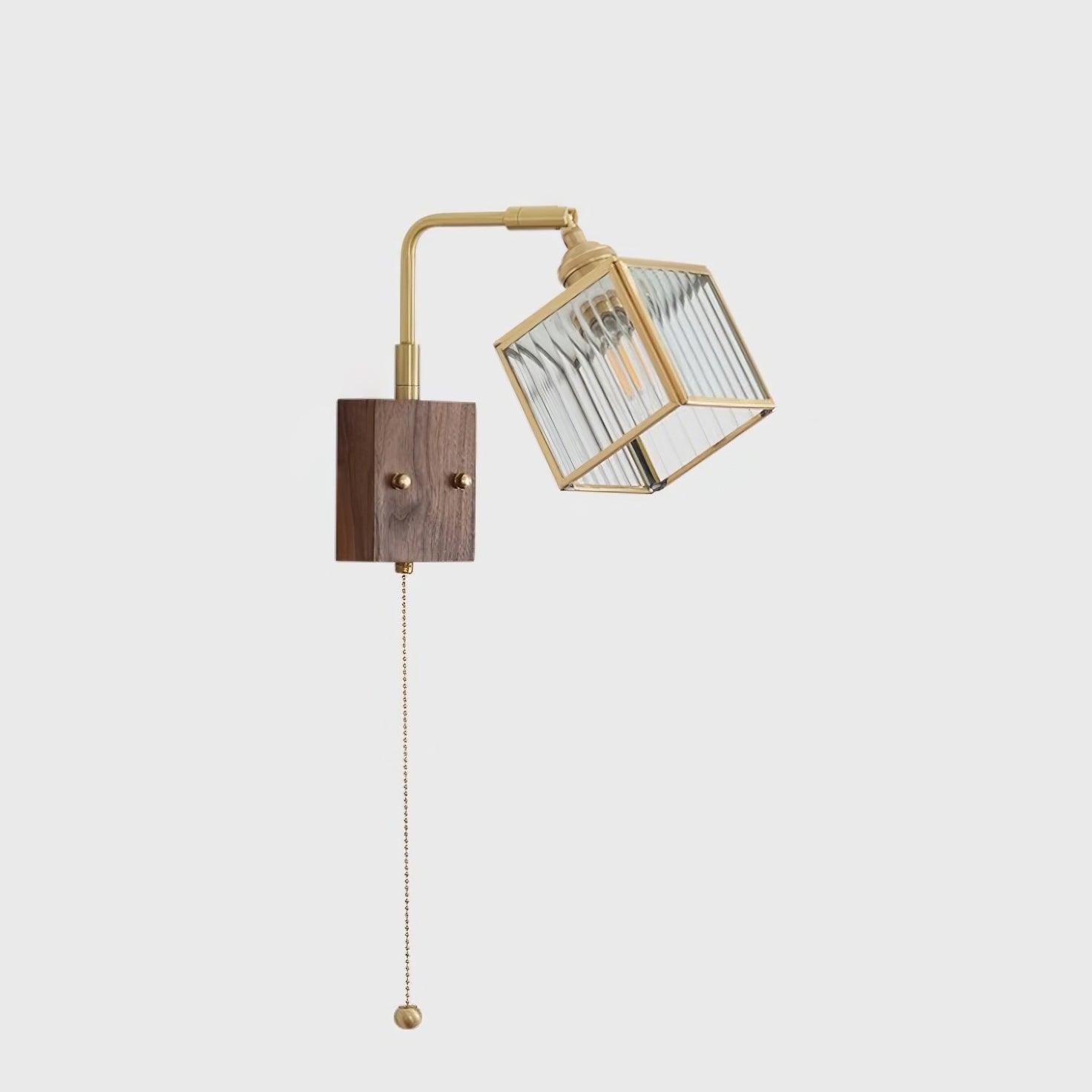 Vierkante glazen verstelbare houten wandlamp HL671