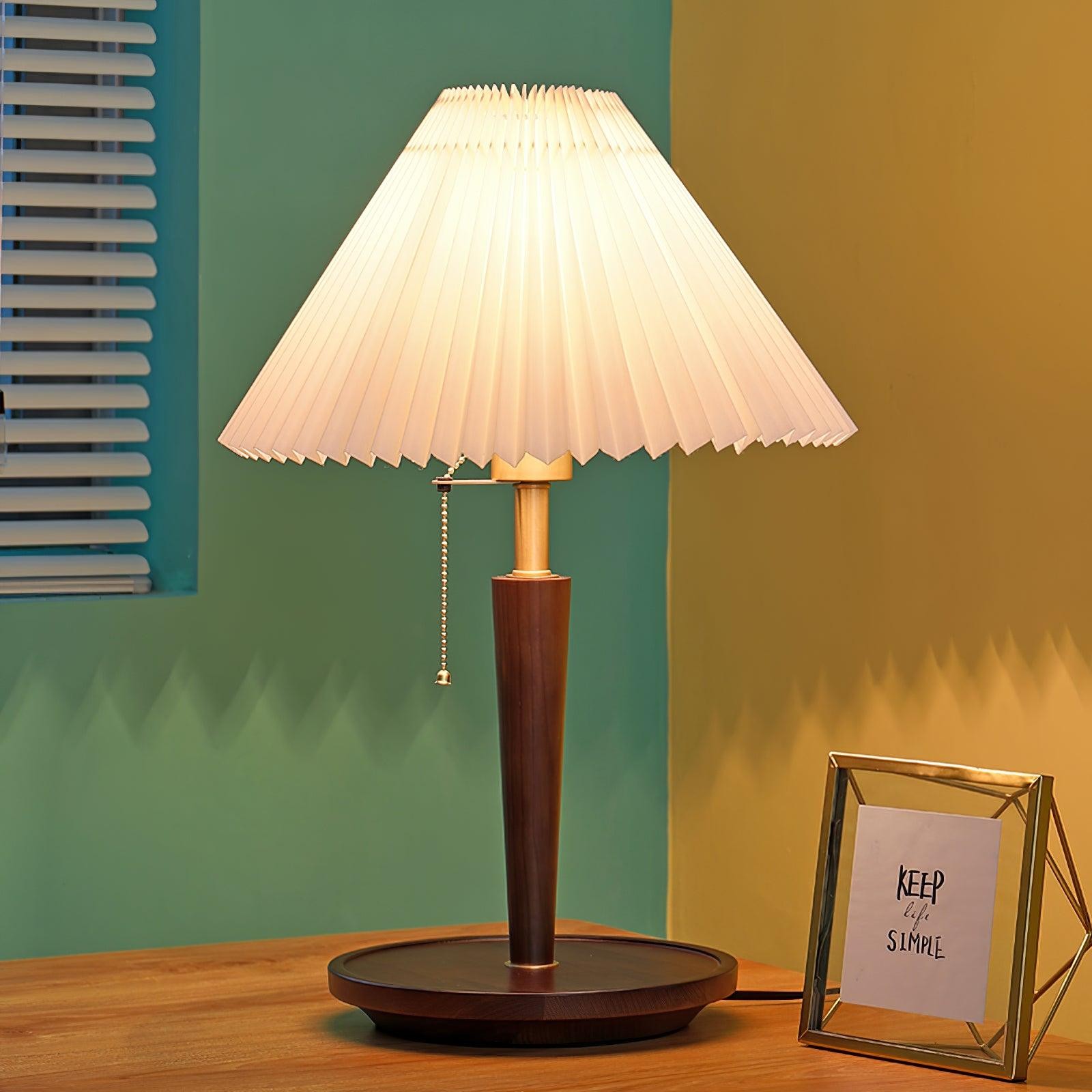 Nordic Retro Geplooide Stoffen Houten Tafellamp Voor Slaapkamer HL482