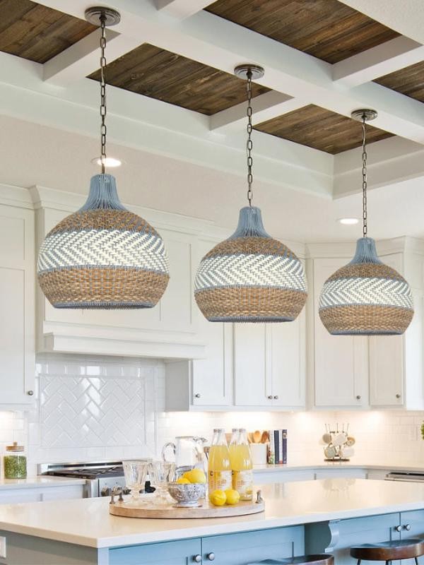 Handgeweven blauwe rotan hanglamp HL1399