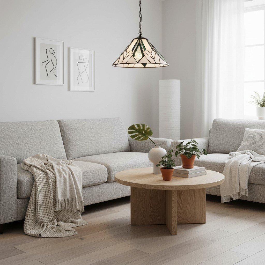 TF Astoria Tiffany plafondpendel - Geometrisch glazen ontwerp met reliëf voor de woonkamer HL2236
