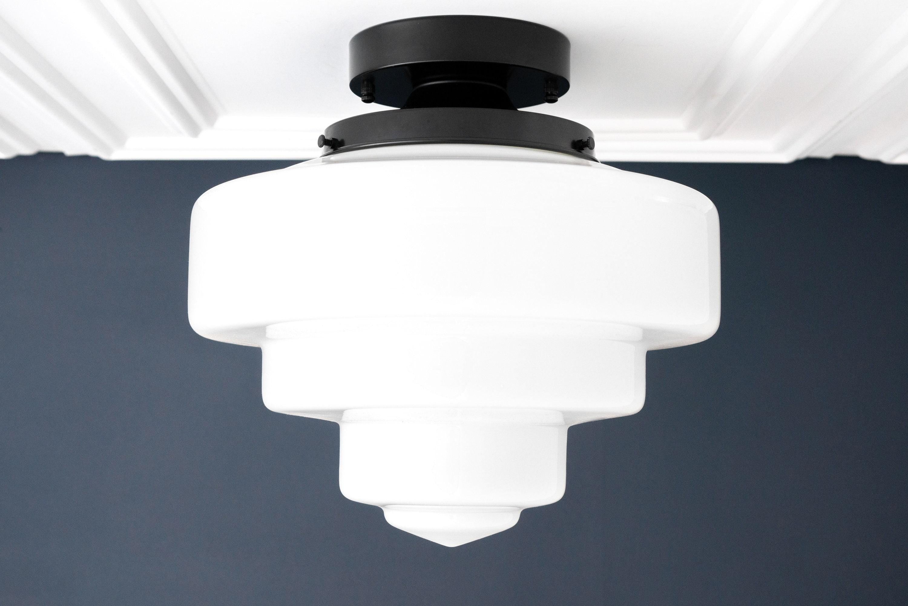 Geotower glazen plafondlamp van messing – mondgeblazen opaal glazen bollamp HL1727