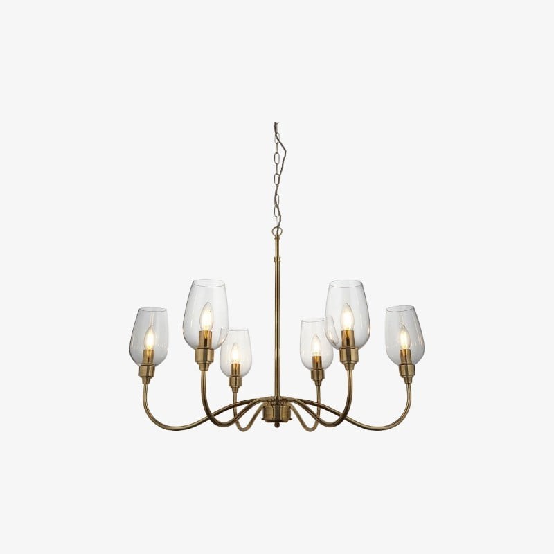 Clarione Art Deco lineaire kroonluchter met 6 lampen en geblazen glazen kappen voor de keuken HL2125