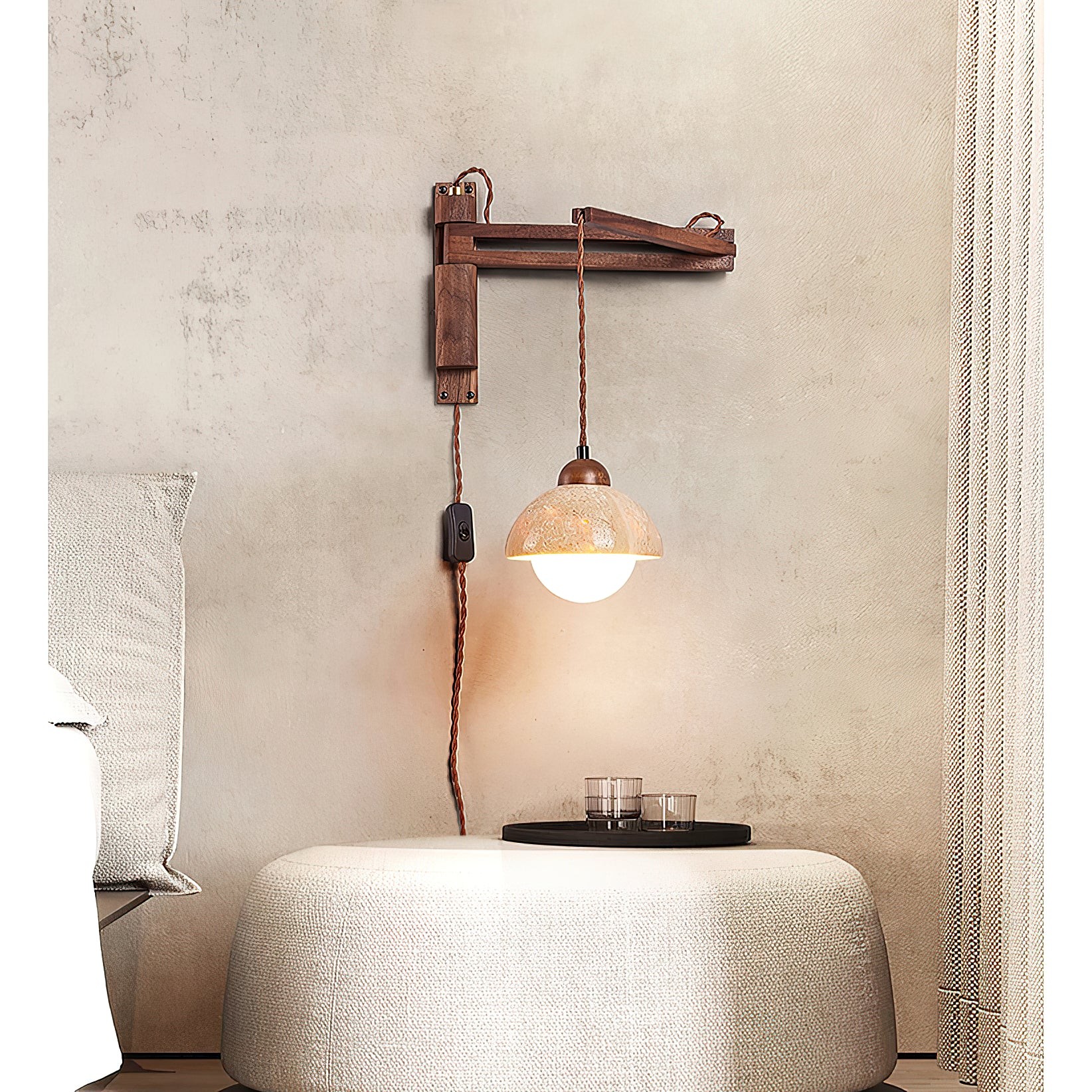 Tia Travertin Wandlamp met zwenkarm en stekker HL3238