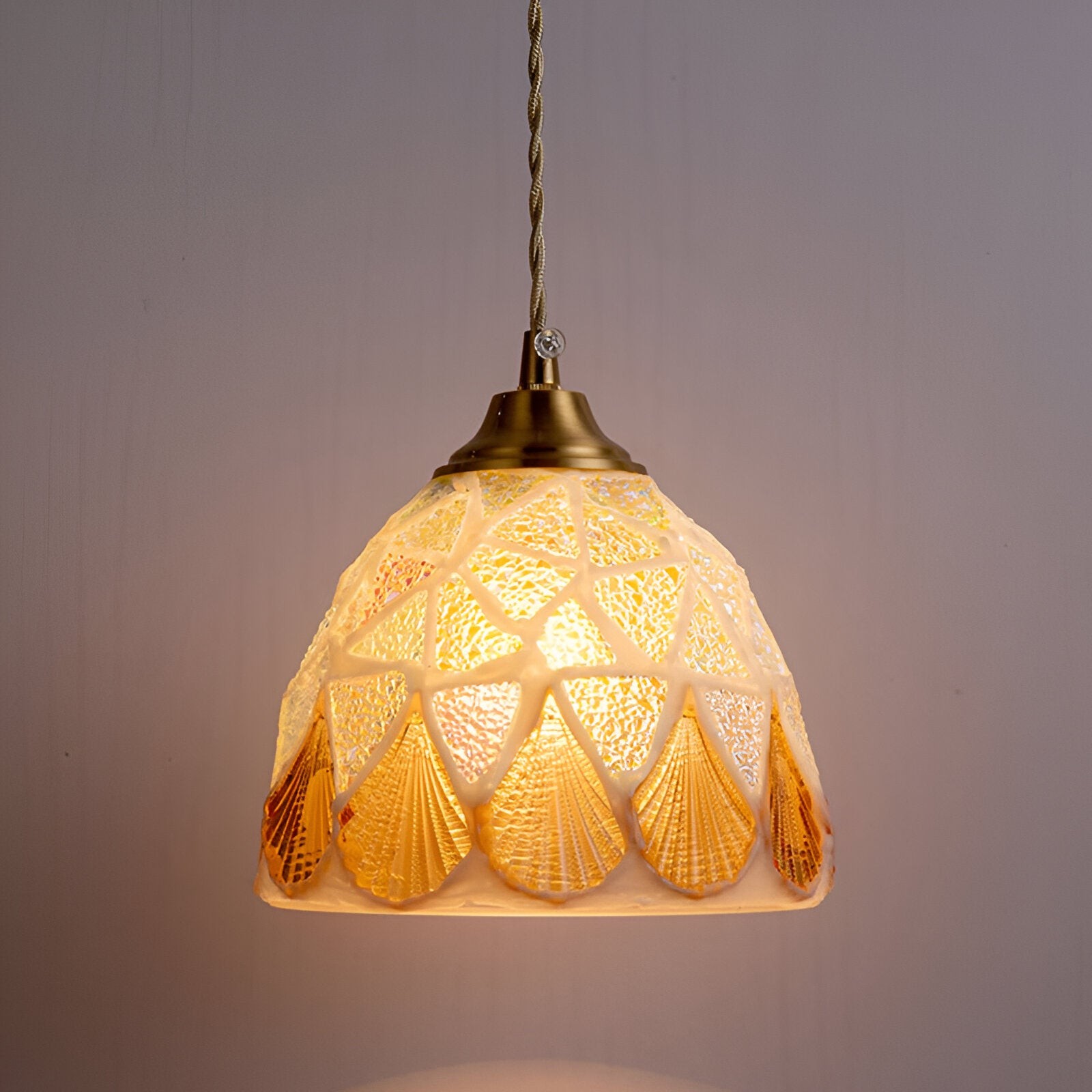 Retro kleurrijke natuurlijke schelp handgemaakte messing hanglamp HL1279