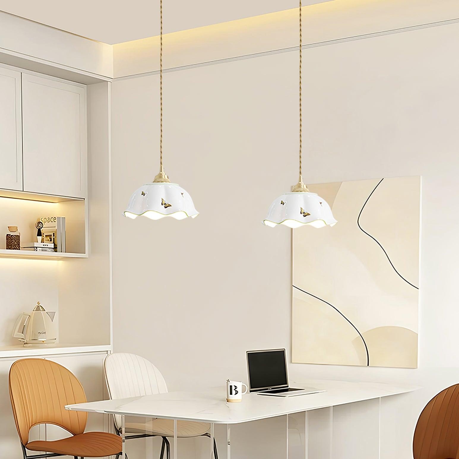Retro crèmekleurige keramische hanglamp HL959