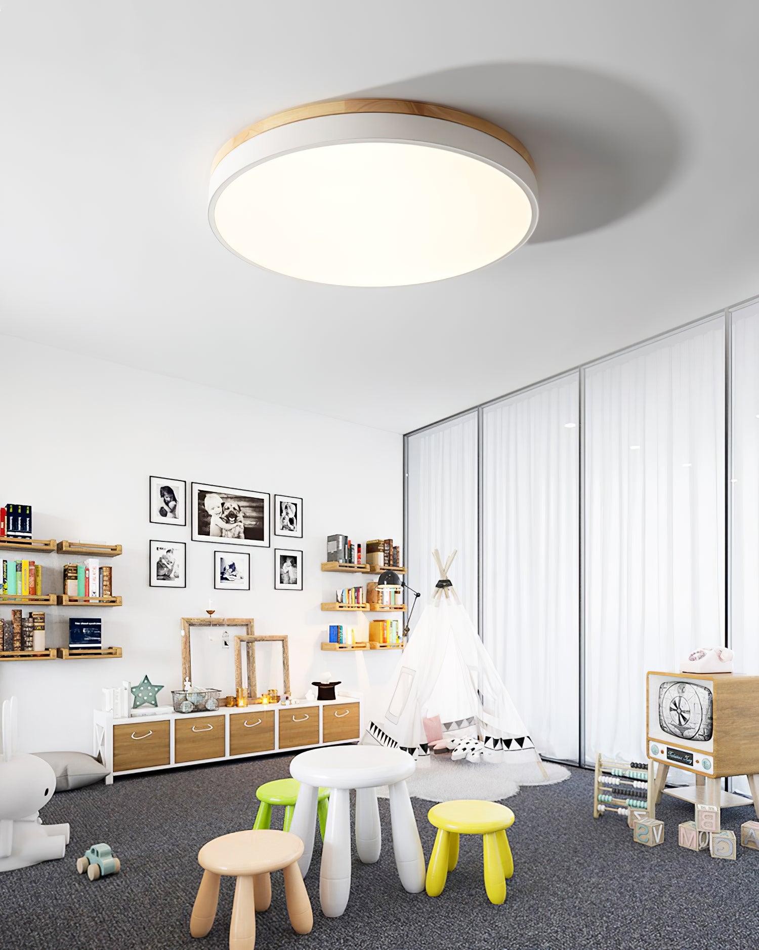 Witte ronde houten plafondlamp HL828