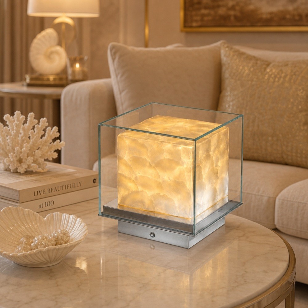 Beamira Mica en Shell Tafellamp - Moderne vierkante kap accentlamp voor de slaapkamer HL3526