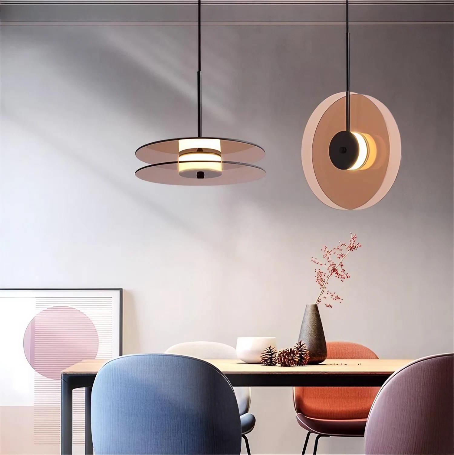 Bar art hanglamp met noorse glazen schijf HL17