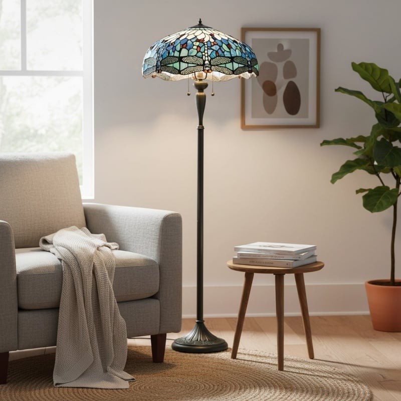 TiffStar Art Glazen Vloerlamp met Sierlijke Kap - Staande Lamp voor Woonkamers HL2138