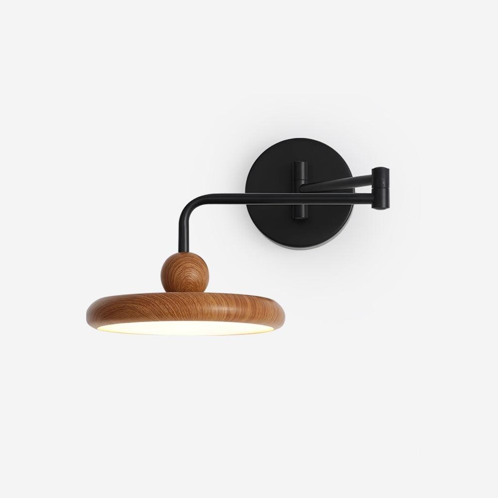 Wandlamp met Zwenkarm en Houten Schijfvormige bol voor Slaapkamer HL1080