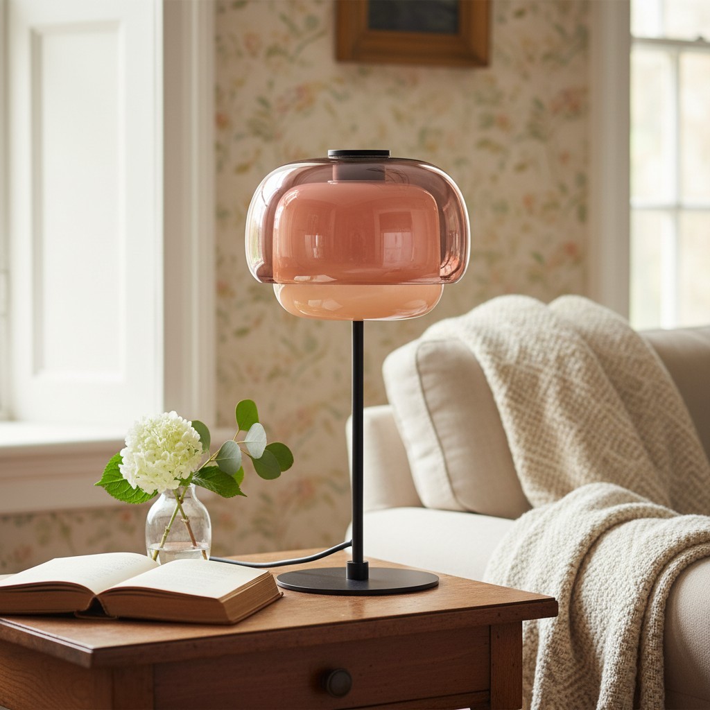 Clinco Dome Tafellamp van Gekleurd Glas - Retro Paddenstoelvormige Nachtlamp voor de Slaapkamer HL1095