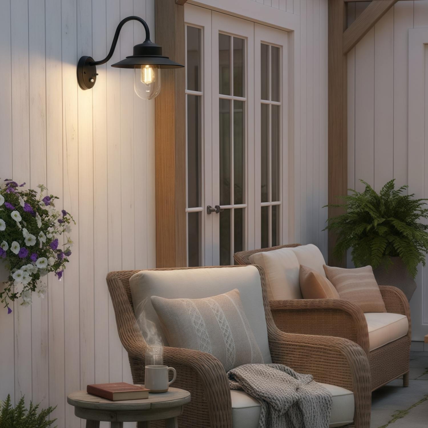 Trevanta wandlamp met gebogen arm - zwart gelakte sensorlamp in lantaarnstijl voor kleine ruimtes HL2094